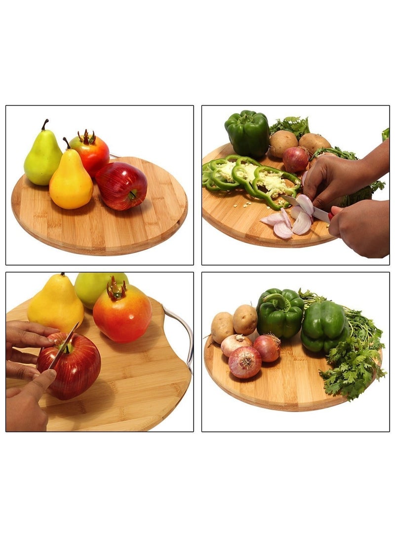 HIAS Round Bamboo Cutting Board 34cm with Stainless Steel Handle – Thick 1.8cm Wooden Chopping Board for Kitchen Food Prep, Meat, Vegetables, Cheese, Bread & Pizza Serving Tray – Durable Eco-Friendly Kitchen Board. - Image 3